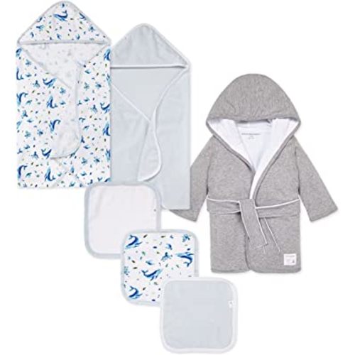 Burt's Bees Baby Bath Bundle- Hooded Towel, Washcloths & Robe Gift Set, 100% Organic Cotton
