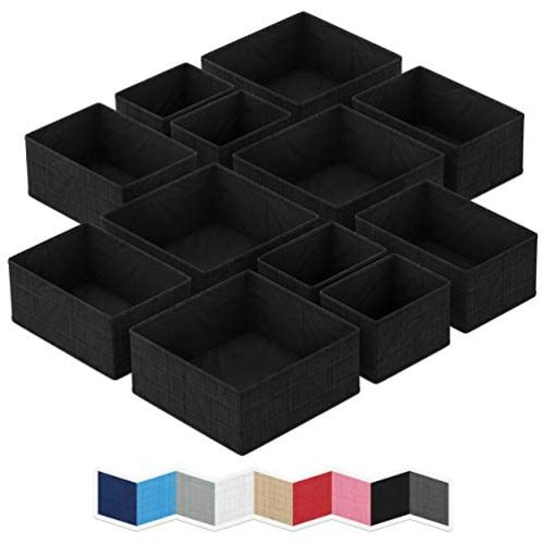 NEATERIZE Drawer Organizer - [Set Of 12] - Closet Organizer and Storage Baskets| Foldable Cloth Drawers Divider | Fabric Bin For Dresser & Shelves |Organize Underwear, Socks, Bra, & Tie’s (Black)