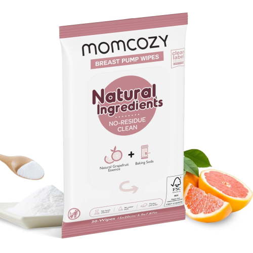 Momcozy Natural Breast Pump Wipes for Parts Cleaning On-the-go, 30 Count, Flash Clean & Resealable HSA/FSA Eligible
