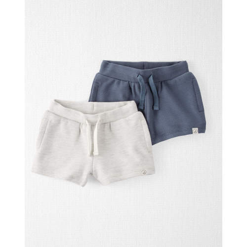 Baby 2-Pack Organic Cotton Textured Shorts - Style,Heather Grey, Coastal Blue