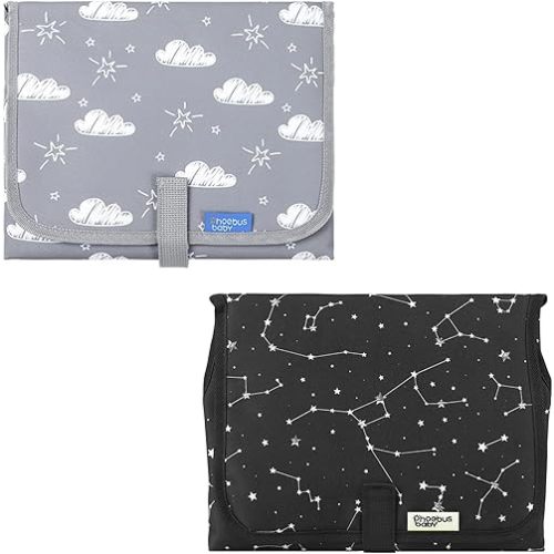 2 Sets PHOEBUS BABY Portable Changing Pad Travel - Waterproof Compact Diaper Changing Mat with Built-in Pillow - Lightweight & Foldable Changing Station, Newborn Shower Gifts (Clouds and Star)
