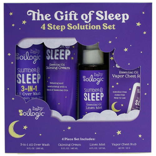 Oilogic, Baby Sleep Bundle, Essential Oil Roll on .2 oz, Vapor Bath 9 oz, Calming Cream 6 oz, Linen Mist, 4 oz