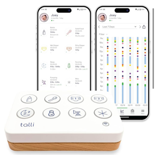 Talli Daily One-Touch Baby Tracker - Baby Monitor to Log Feedings, Diapers, Sleep & More - Electronic Journal Links to Mobile App for Real-Time Baby Monitoring & Tracking - Alexa Compatible
