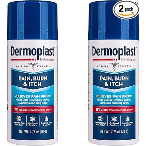 Dermoplast Pain, Burn & Itch Relief Spray for Minor Cuts, Burns and Bug Bites, 2.75 Oz, Pack of 2 (Packaging May Vary)