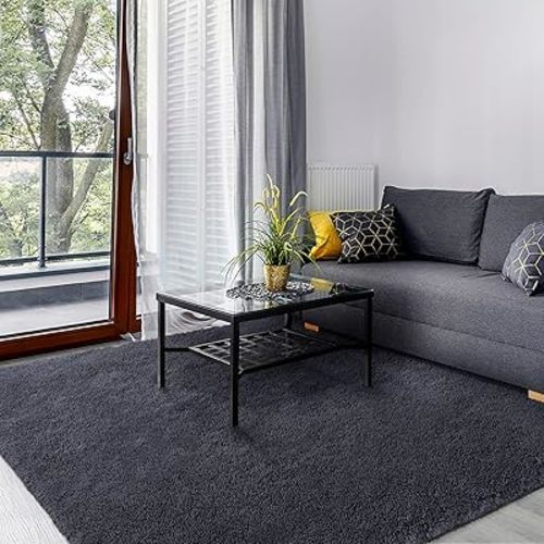 Large Area Rugs for Bedroom Living Room, 5x8 ft Solid Soft Fluffy Carpet, Washable Non-Slip Plush Fuzzy Shag Floor Rug for Bedside Home Decor, Charcoal Grey