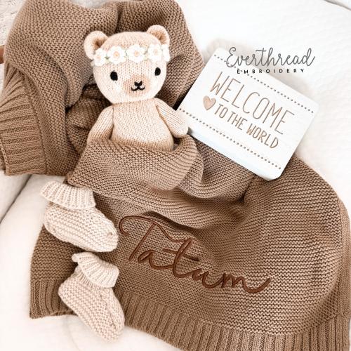 Embroidered Baby Blanket, Personalized Baby Blanket, Cozy Soft Cotton Knit Custom Name Blanket, Baby Gift Gift for Newborns Baby Shower Gift