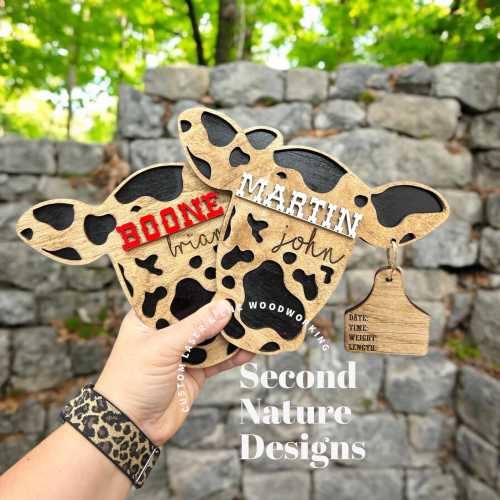 Baby Girl Cow Birth Stats Sign / Nursery Announcement / Cattle Tag Hospital Sign Boy / Wood Birth Sign / Western Baby Sign Cow Head