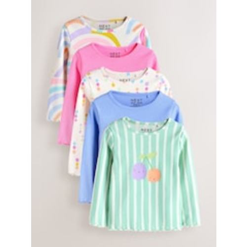 Pastel Rainbow Long Sleeve Rib Tops 5 Pack - 18MO