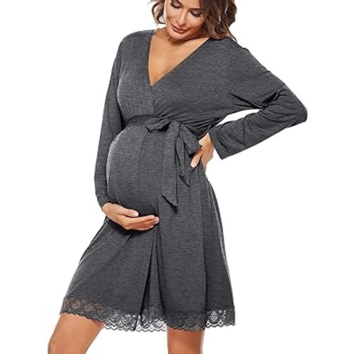 SWOMOG Women's Maternity Nursing Robe Pregnancy Hospital Breastfeeding Bathrobes 3 in 1 Labor Delivery Nightgowns
