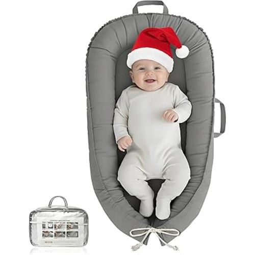 Baby Lounger - Infant Lounger for Newborn 0-24 Months, Pure Cotton Breathable Baby Nest Lounger Cover, Newborn Essentials for Baby Boys & Girls, Portable Baby Lounger for Home and Travel
