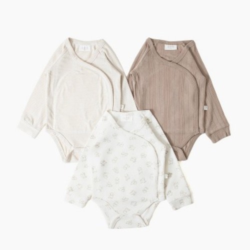Picolette by Olivia Culpo Baby Oliver Dog 3pk Long Sleeve Bodysuits - Beige/Ivory 0-3M