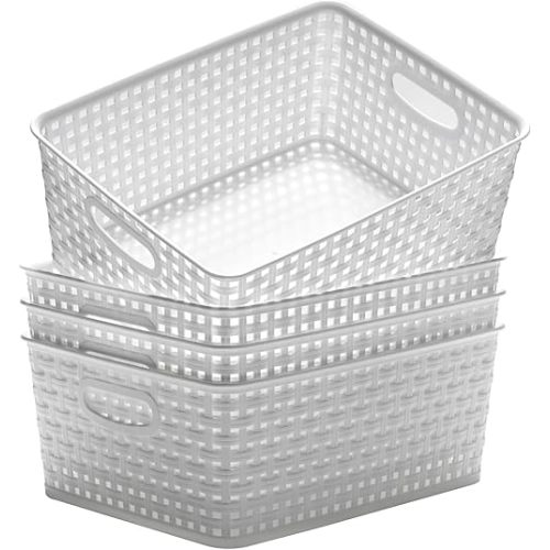 Plastic Storage Baskets for Organizing,11.42"X9"X4.7",Pack of 4 (White)