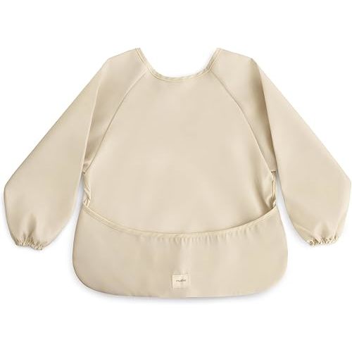 mushie Long Sleeve Baby Bib | Water Resistant Adjustable Fit for Ages 6-24 Months