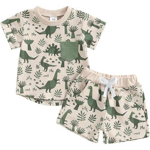 SHIBAOZI Toddler Infant Baby Boy Summer Dinosaur Outfit Newborn Kids Boys Short Sleeve T-shirt Spring Shorts Set