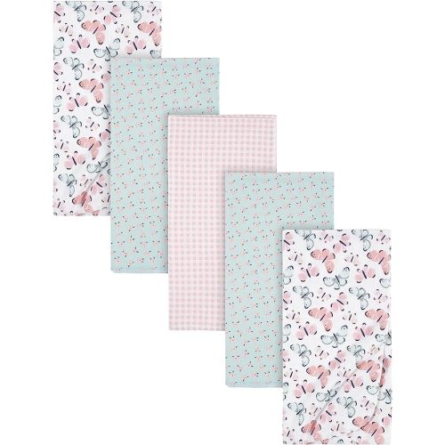 Gerber Girls Newborn Infant Baby Toddler Nursery 100% Cotton Flannel Receiving Swaddle Blanket, Butterfly White, Pack of 5