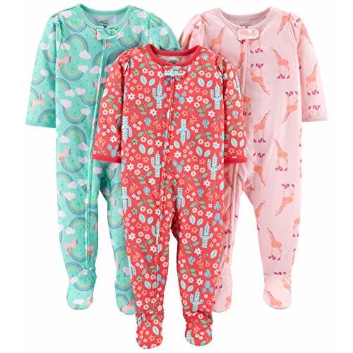 Simple Joys by Carter's Toddlers and Baby Girls' Loose-Fit Polyester Jersey Footed Pajamas, Pack of 3