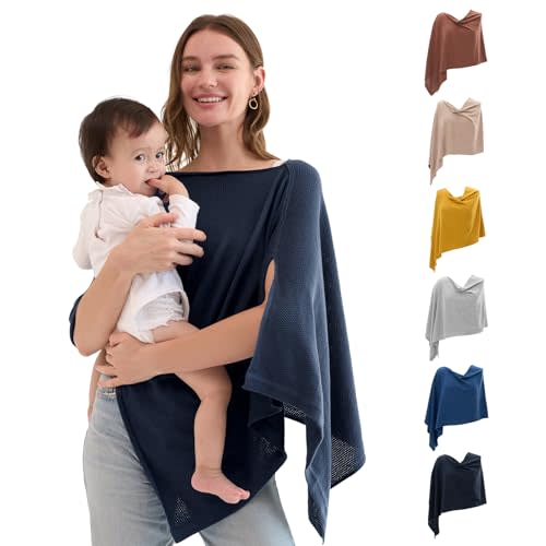Momcozy Nursing Cover for Breastfeeding, Breathable Soft Privacy Poncho, Multi-Use Stroller Cover, Baby Blanket, and Stylish Scarf, Portable, Includes Laundry Bag