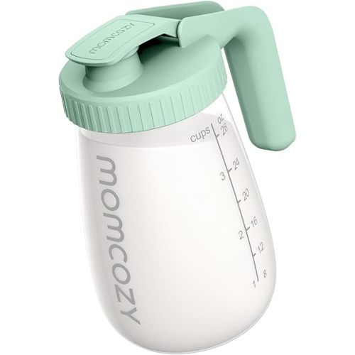Momcozy Breast Milk Pitcher, Resistant to Heat and Cold Abrupt Temp Swings, No Leak Glass Breast Milk Fridge Storage Container with Wide Mouth, Fast Baby Formula Maker, Green