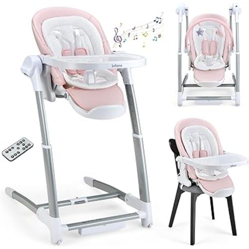 INFANS 3 in 1 Baby High Chair, Electric Baby Swing, Infant Dining Booster Seat with Remote Control, One-Hand Removable Tray, Double Cushion, Multifunction Highchair for Toddlers