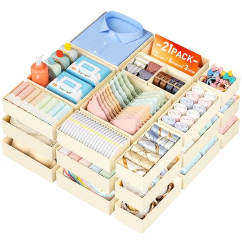DIMJ Drawer Organizer Clothes Storage - 21 Pack Baby Dresser Organizer for Nursery Closet Organization, Fabric Drawer Organizer Bins for Underwears Socks Bras, Foldable Storage Dividers for Bedroom