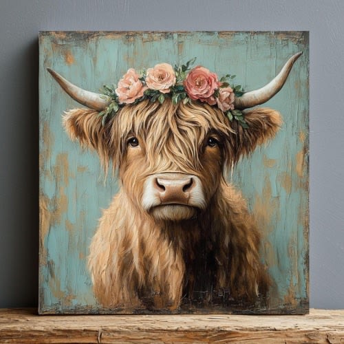 Highland Cow Wall Art Canvas Print 24x24