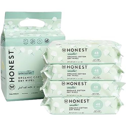 The Honest Company Dry Baby Wipes | 100% Organic Cotton, Gentle, Disposable | 192 Count