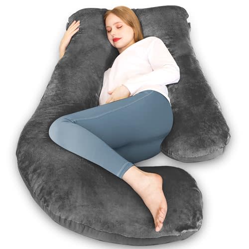 Chilling Home Pregnancy Pillow, U Shaped Pregnancy Pillows for Sleeping Full Body Pillow Maternity Pillow for Pregnant Women 58 inch, Pregnant Women Must Have with Removable Cover, Black