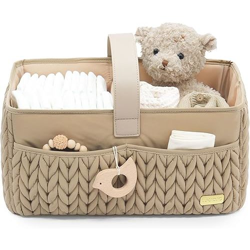 Luxurious Baby Diaper Caddy, Nursery Storage Basket for Newborn Boy and Girl, Travel Baby Basket for Diapers Baby Wipes, Organizer Tote Bag Storage Bin, Baby Shower Gifts (tan)