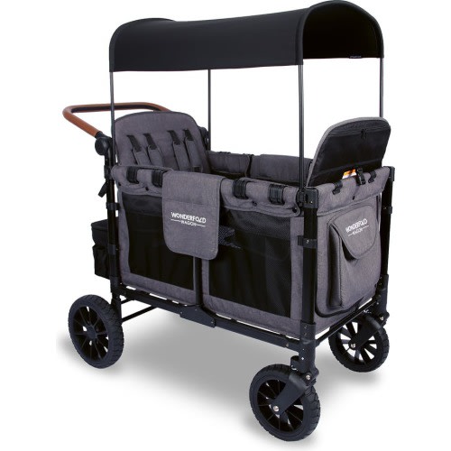 WonderFold W4 Luxe 4-Passenger Multifunctional Stroller Wagon, Charcoal Gray With Black Frame