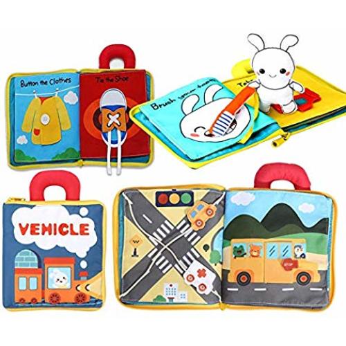 beiens 3Pcs My Quiet Books, 9 Theme Soft Activity Books for Babies, Toddler Learning Sensory Story Book, Life Skill Education & Identify 3D Cloth Busy Books for Infants, Boys and Girls Soft Toy