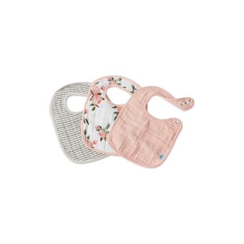 little unicorn 3-Pack Classic Cotton Muslin Bibs, Watercolor Roses