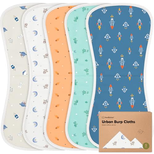Organic Burp Cloths for Baby Boys and Girls - 5-Pack Super Absorbent Burping Cloth, Burp Clothes, Soft & Plush, Newborn Milk Spit Up Rags, Burpy Cloth Bib for Unisex, Burping Rags (Cosmo)