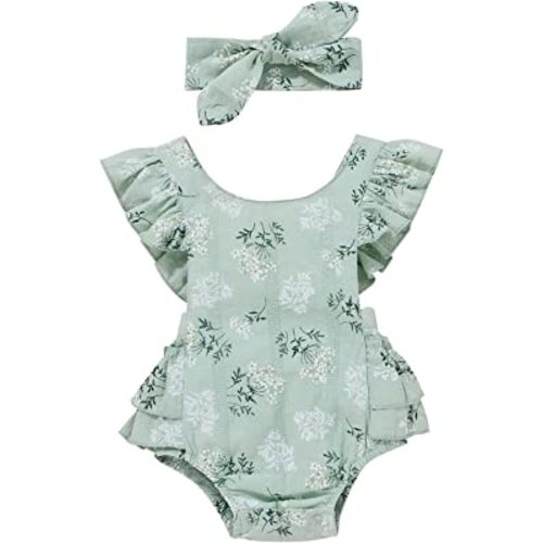 MA&BABY Baby Girls Sleeveless Cotton Floral Square Neck Leotard Romper 3 6 9 12 18 Months