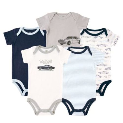 Hudson Baby Infant Boy Cotton Bodysuits 5pk, Car, 9-12 Months