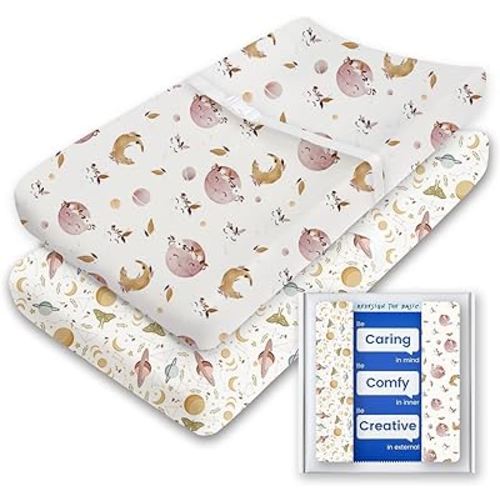 Changing Pad Cover for Girls Boys, TotBasic Premium Soft Boho Changing Table Covers, Stretchy Jersey Changing Table Sheets - Fits All Standard Changing Tables - 2 Pack (Starry Dreams)