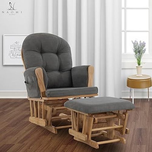 Brisbane Nursery Glider & Ottoman Sets, Glider Recliner Nursery Rocking Chair Nursery Glider Rocker with Ottoman, Reclining Gliders & Chairs for Breastfeeding, Maternity, Napping, Pecan/Dark Gray