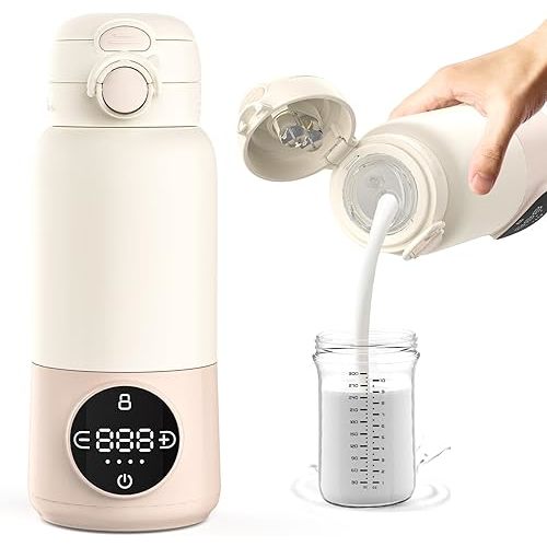 Portable Bottle Warmer for Travel, 15oz Portable Milk Warmer for Baby, 12000mAh Fast Charging, 450ML Big Capacity Breast-Milk Warmer for Formula, Cordless Bottle Warmer On The Go