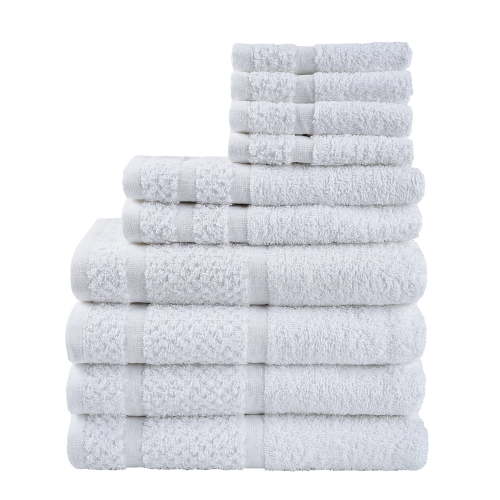Mainstays 10 Piece Towel Set with Softness Durability and Popcorn Border, White