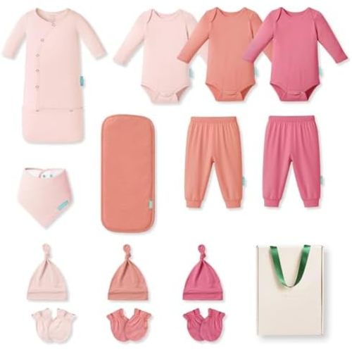 PurComfy Bamboo 3-6 months Clothes Gift Set: 14-Piece SuperSoft Layette & Accessories Set for Baby — Daily Essentials Set