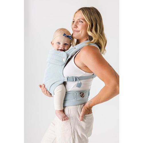 Mabē Monarch Ergonomic Baby Carrier - Premium Cotton Soft Structured Infant Carrier with Hip Healthy Design, 3 Carry Positions for Newborn to Toddler (7-35lbs), Breathable (Dream Wash Denim)
