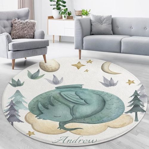 Personalized Sleeping Baby Dragon Animal Rug Custom Fluffy Area Rug for Boys and Girls: Ideal for Bedroom and Living Room Perfect Baby Gift
