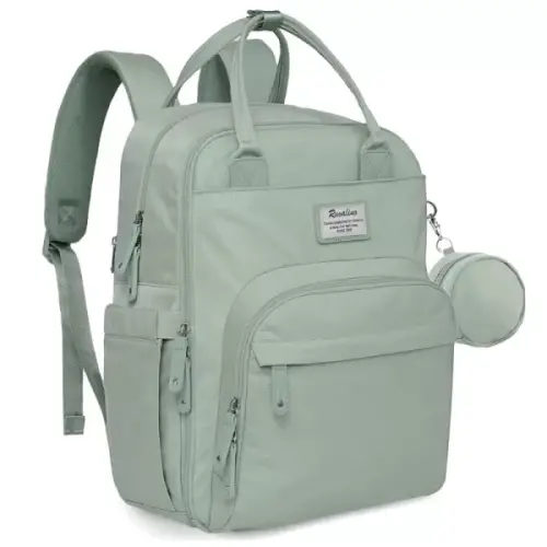 RUVALINO Diaper Bag Backpack – Multifunction Travel Back Pack Maternity Baby Changing Bags, Diaper Changing Totes, Large Capacity, Waterproof and Stylish, Baby Travel Essential, Gray(Mint Green) - RUVALINO