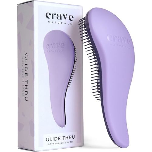 Crave Naturals Glide Thru Detangling Brush - Detangler Brush for Natural, Curly, Straight, Wet and Dry Hair for Adults and Kids - Hair Brush for Little Girls, Toddlers, Teens - 7.5 x 3 inches, Purple