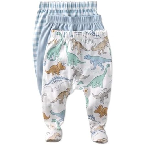 Unisex-Baby Fallon 3-Pack Footed Pants 100% Organic Cotton Bottoms for Baby Boys & Girls