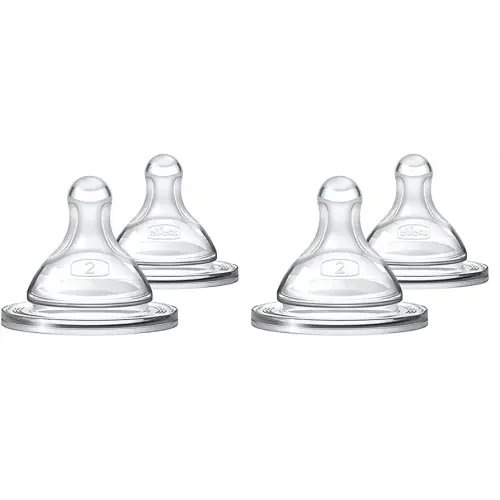 Chicco Duo 100% Silicone Intui-Latch Baby Bottle Nipple with Anti-Colic Valve | Skin-Like Texture and Breast-Like Flow | Stage 2, Medium Flow | 2 Count (Pack of 2) | 3+ Months