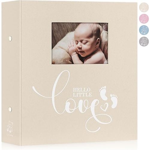 Lanpn Baby Photo Album 4x6 600 Pockets, Linen Newborn Bebe Memory Book Photobook Holds 600 Horizontal and Vertical Photos, Picture Album with Front Window Gift for Boy Girl Baby Shower Beige