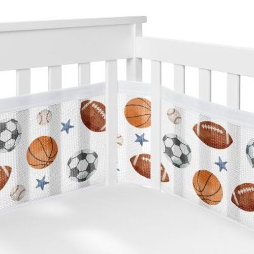 Sweet Jojo Designs Boy Breathablebaby Breathable Mesh Crib Liner Watercolor Sports Theme Multicolor