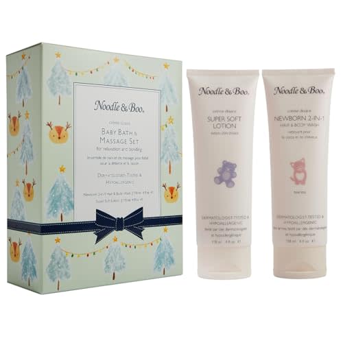 Noodle & Boo Baby Bath & Massage Gift Set – Includes 4 oz Newborn Hair & Body Wash & Super Soft Lotion, Hypoallergenic, Pediatrician-Tested, Dermatologist-Tested for Delicate and Sensitive Baby Skin