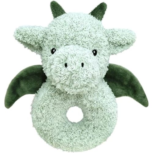 Baby Dragon Soft Rattle Toy, Plush Dinosaur Infant Shaker Rattle Easy-Grasp Stuffed Animal Toy, Gifts for Newborns Babies Toddlers Boys Girls, Green, 6 Inches