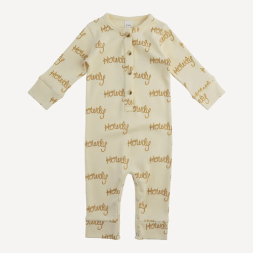 long sleeve sport union suit | tan howdy | organic cotton interlock